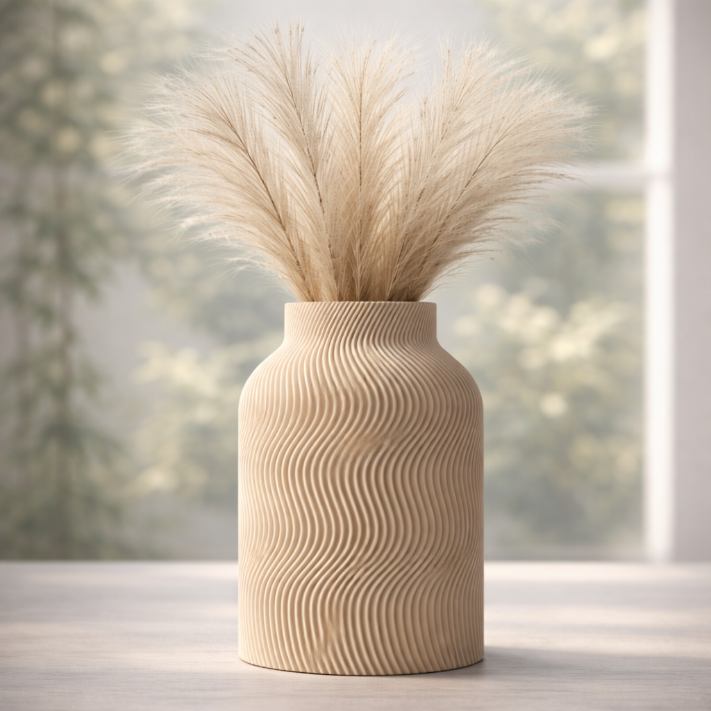 Wazon dekoracyjny Luna 17 cm – styl Japandi (Jasny dąb - beżowy)