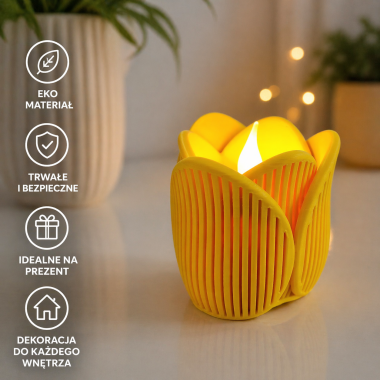 Tealight tulipan, świecznik LED, żółty