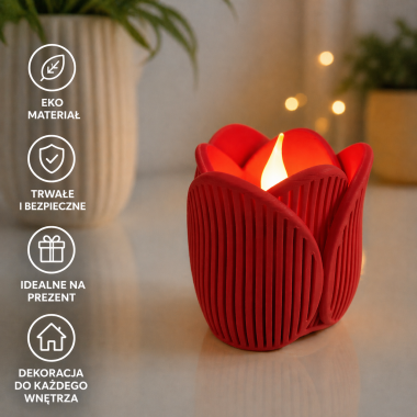 Tealight tulipan, świecznik LED, czerwony